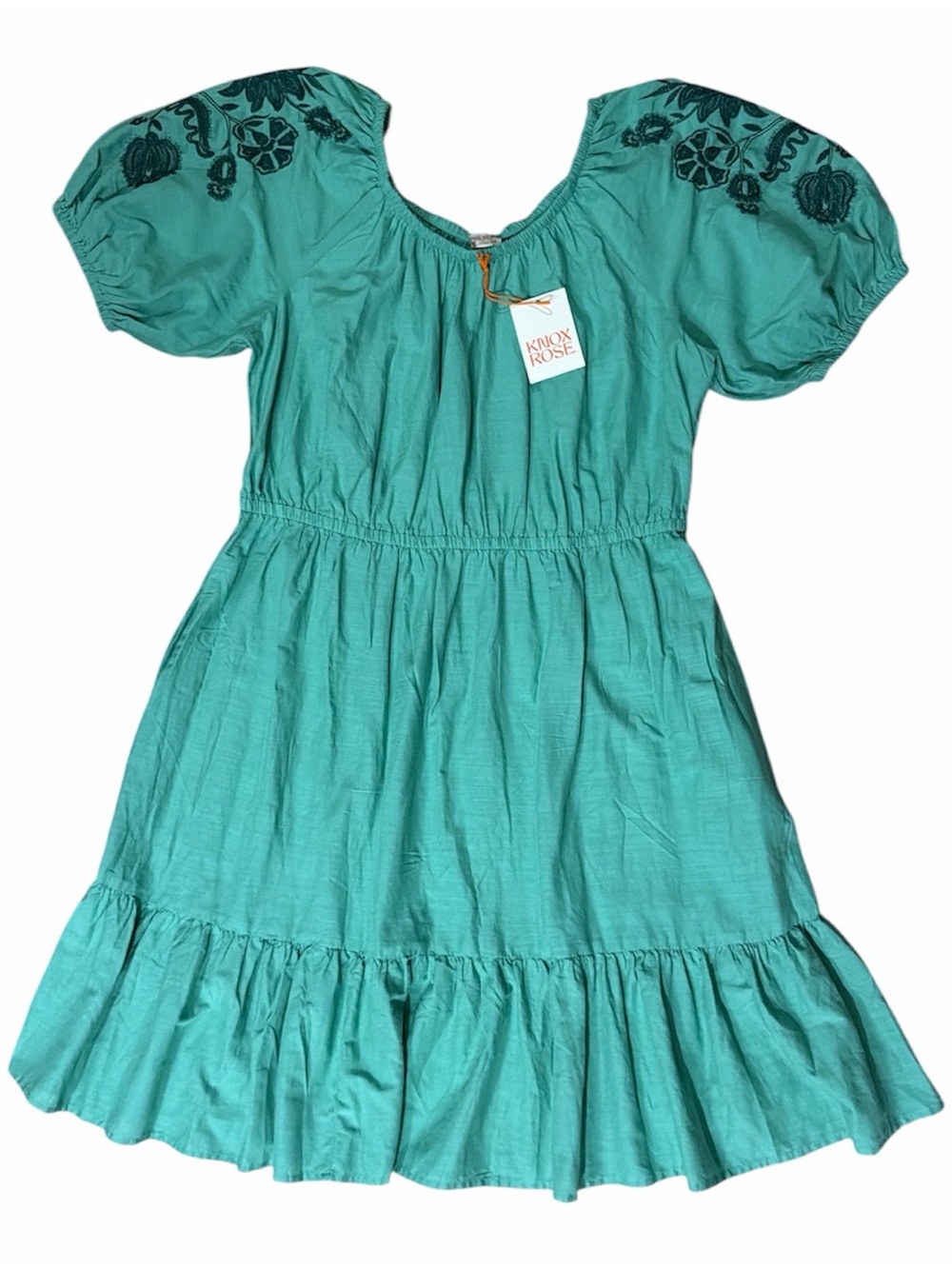 KNOX ROSE Teal Embroidered Puff Sleeve Dress